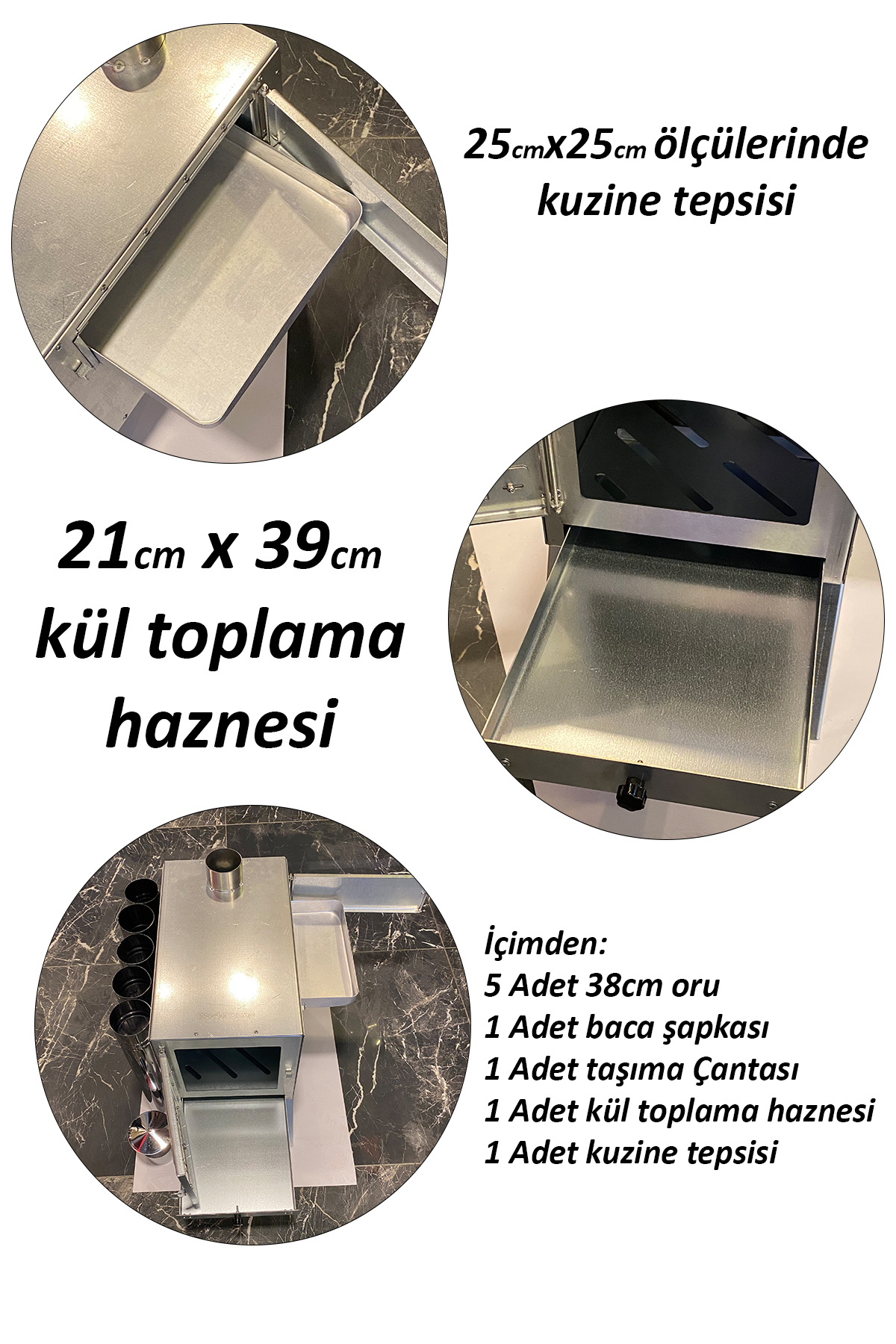 Galvanizli Kuzineli Kül Hazneli Çadır Sobası - 3