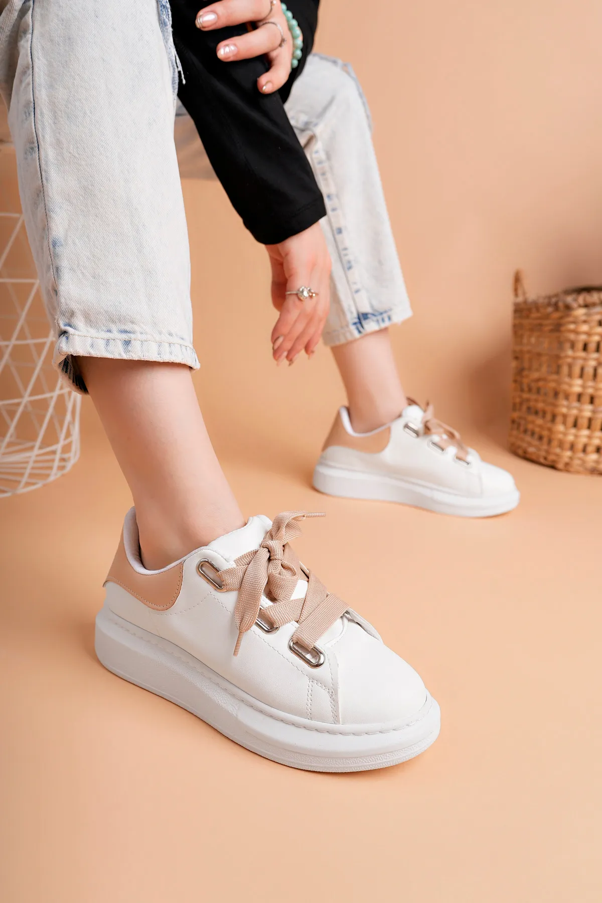 Luis a Costa LC105 Bej/Beyaz Bağcıklı Kadın Ayakkabı - 4