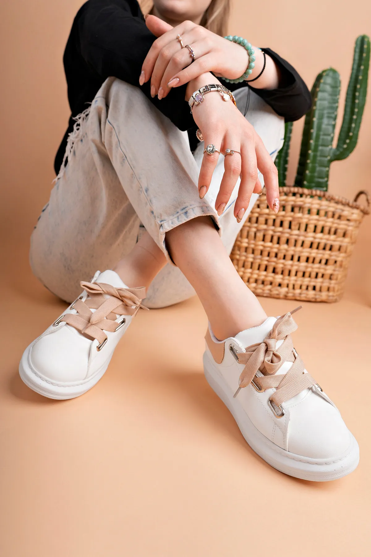 Luis a Costa LC105 Bej/Beyaz Bağcıklı Kadın Ayakkabı - 2