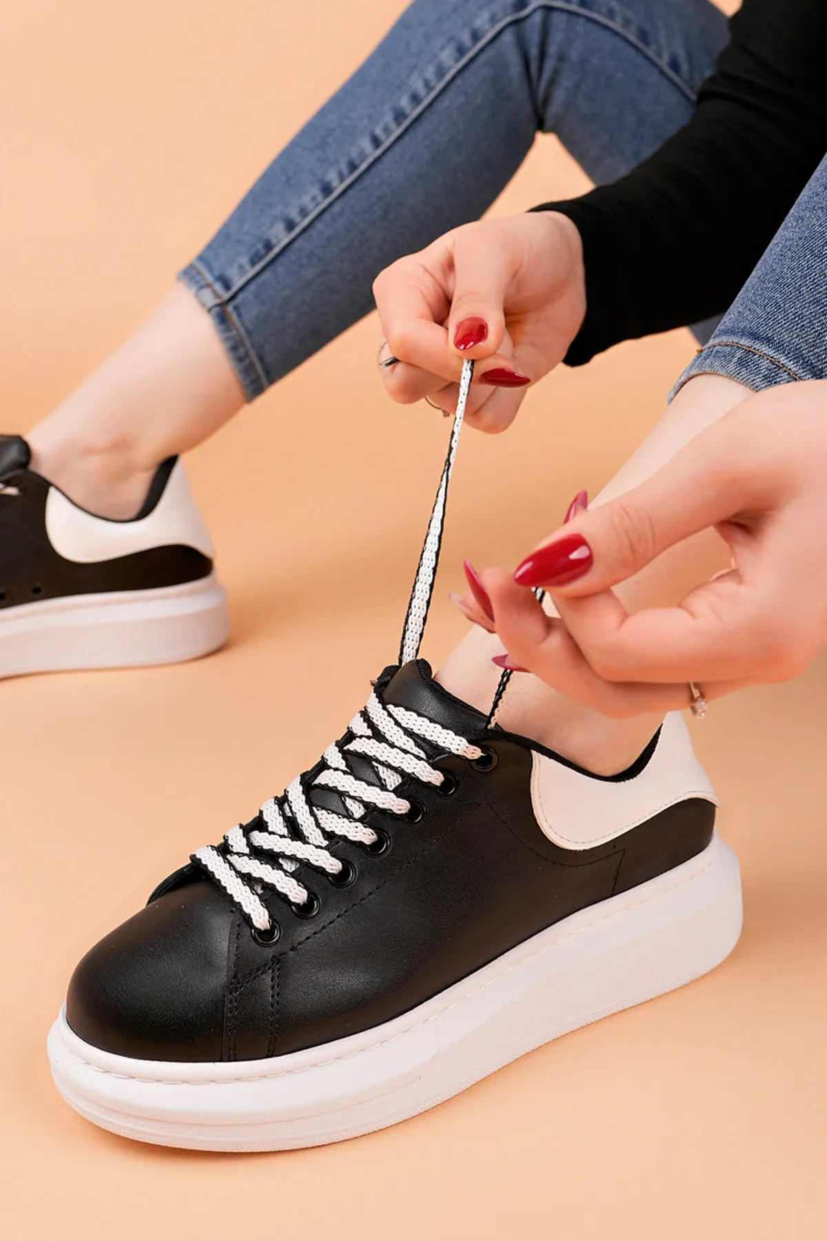 Luis a Costa LC107 Siyah Arka Beyaz BT Bağcıklı Kadın Ayakkabı - 4