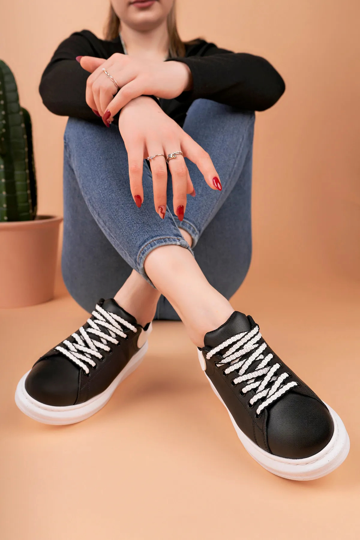 Luis a Costa LC107 Siyah Arka Beyaz BT Bağcıklı Kadın Ayakkabı - 3