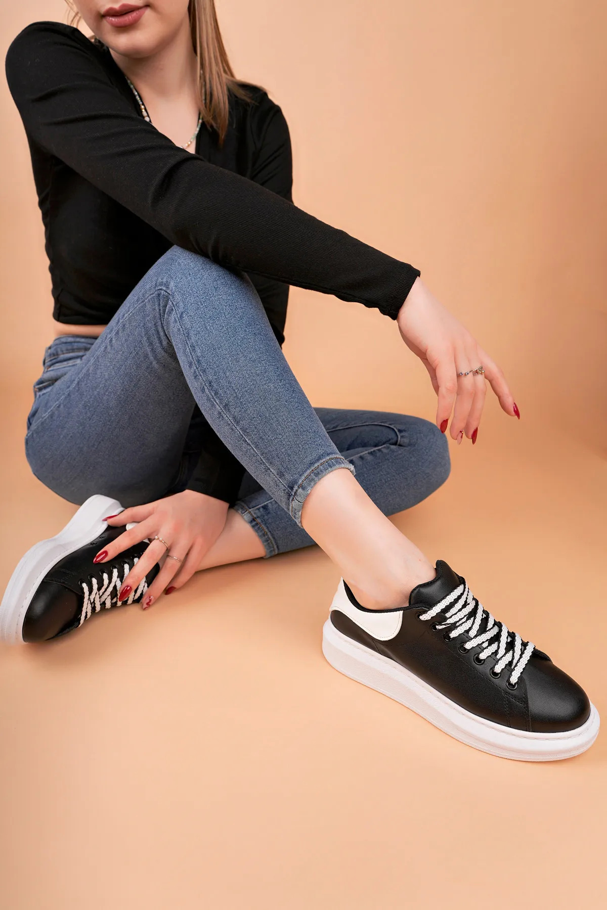 Luis a Costa LC107 Siyah Arka Beyaz BT Bağcıklı Kadın Ayakkabı - 2