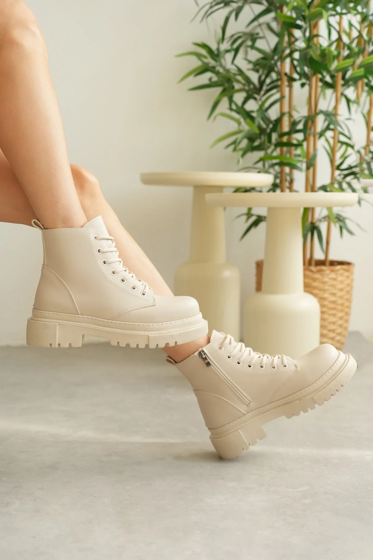 Luis a Costa LC001 4.5 CM Bej Kısa Bağcıklı Bot - 5