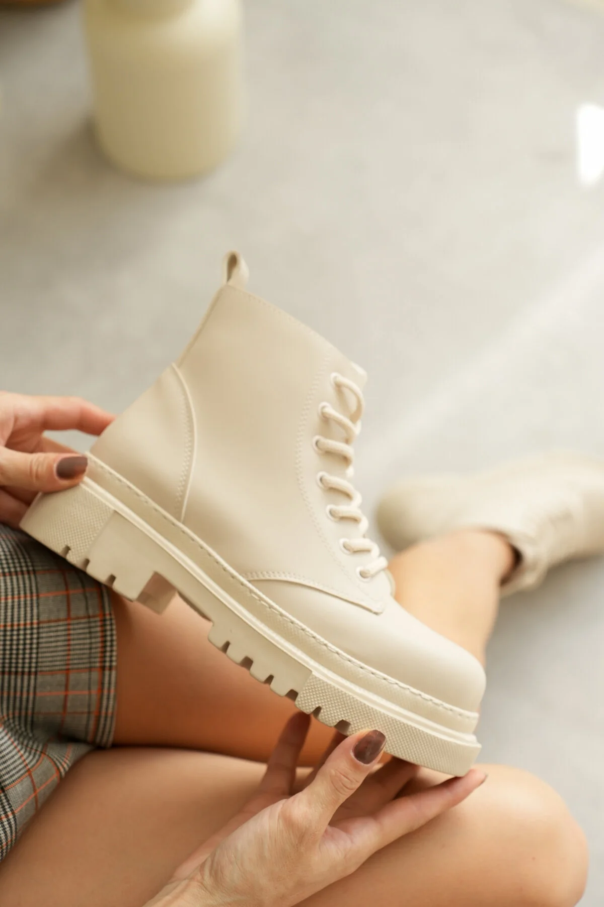 Luis a Costa LC001 4.5 CM Bej Kısa Bağcıklı Bot - 6