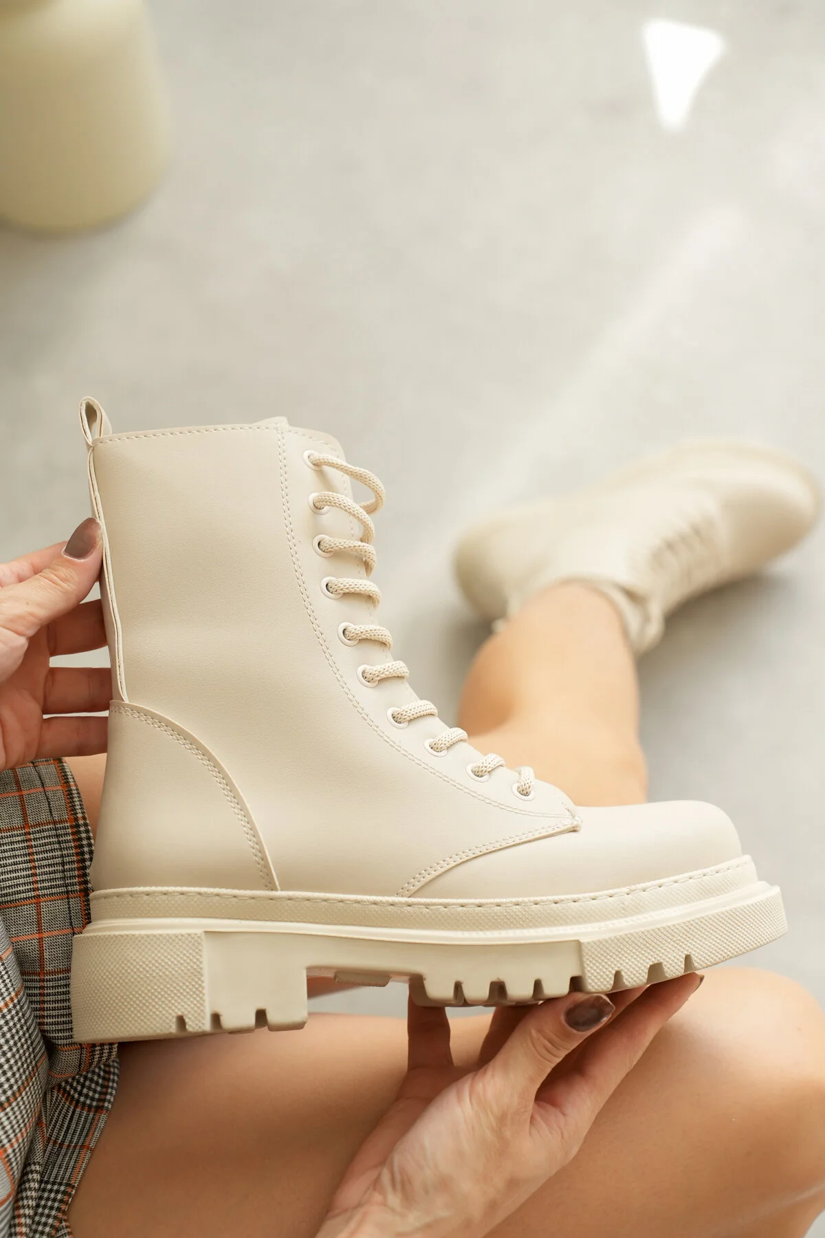 Luis a Costa LC001 4.5 CM Bej Uzun Bağcıklı Bot - 6