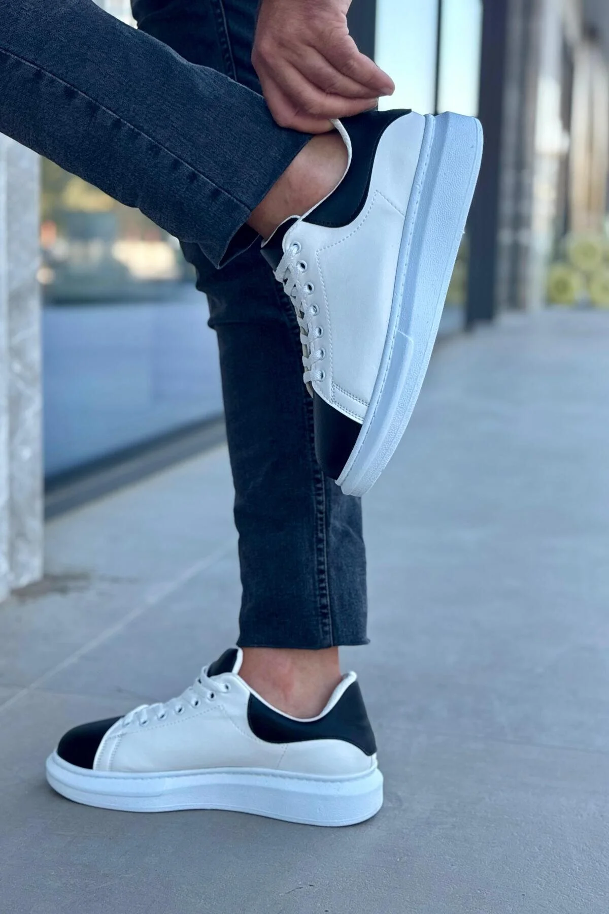 Luis a Costa LC109 Beyaz Siyah Cilt Beyaz Taban Erkek Sneaker - 5