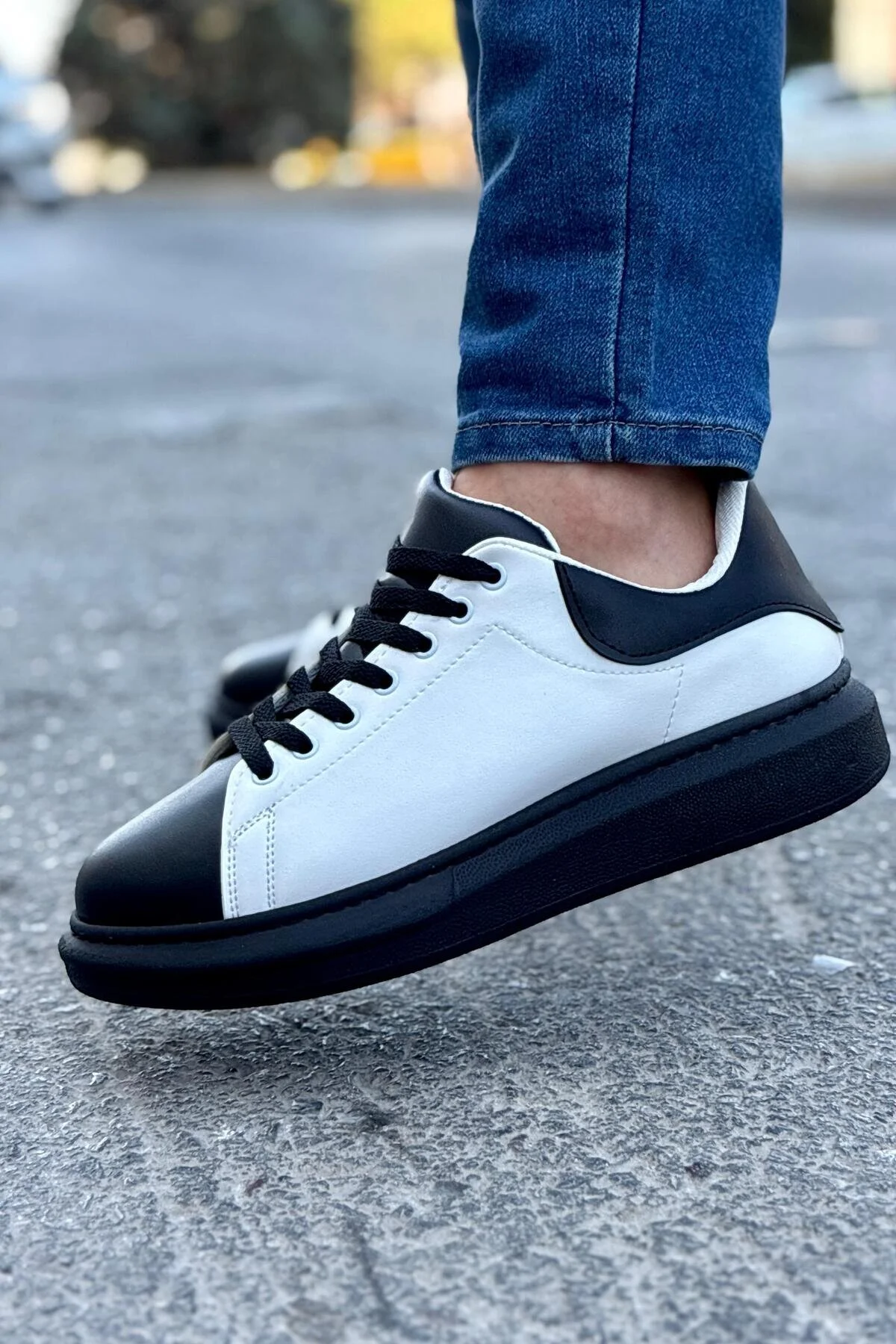 Luis a Costa LC109 Beyaz Siyah Cilt Siyah Taban Erkek Sneaker