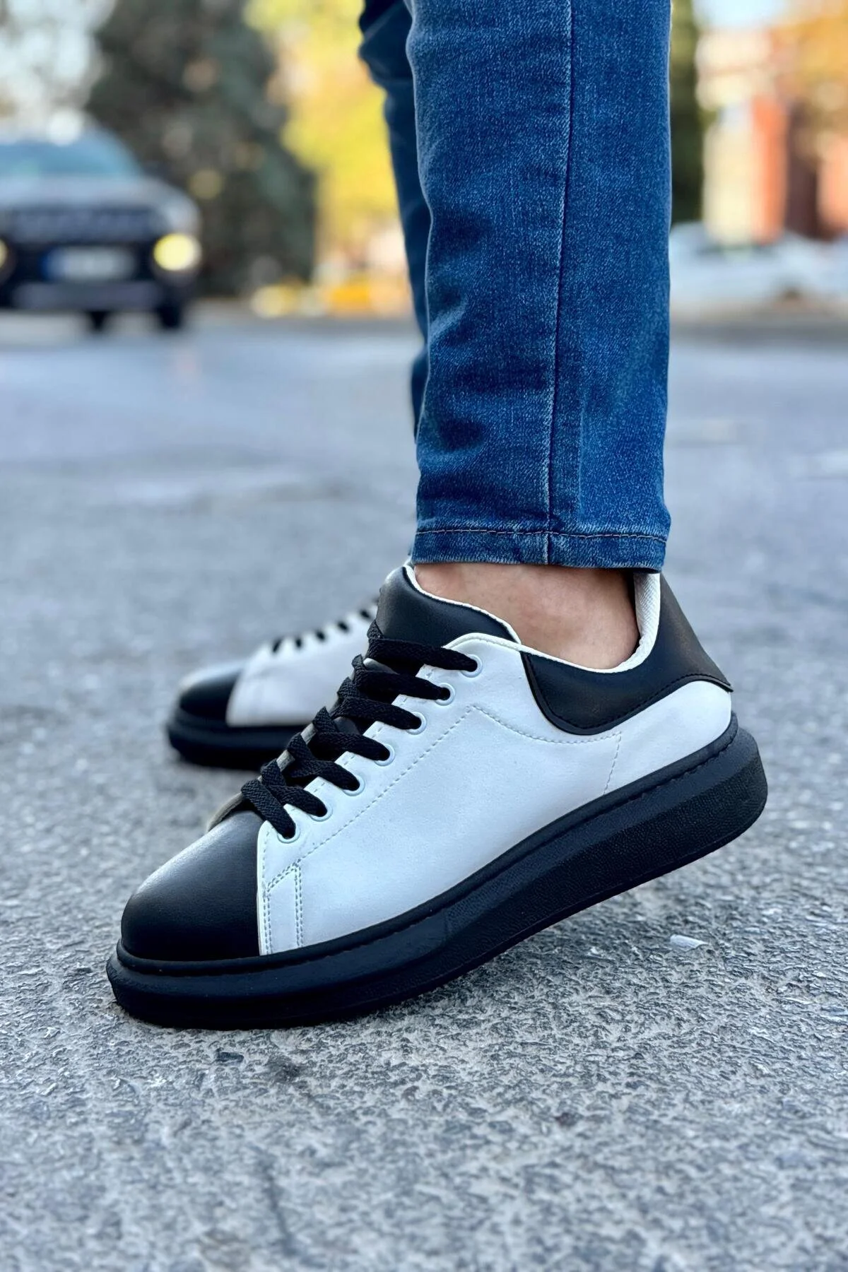 Luis a Costa LC109 Beyaz Siyah Cilt Siyah Taban Erkek Sneaker - 4