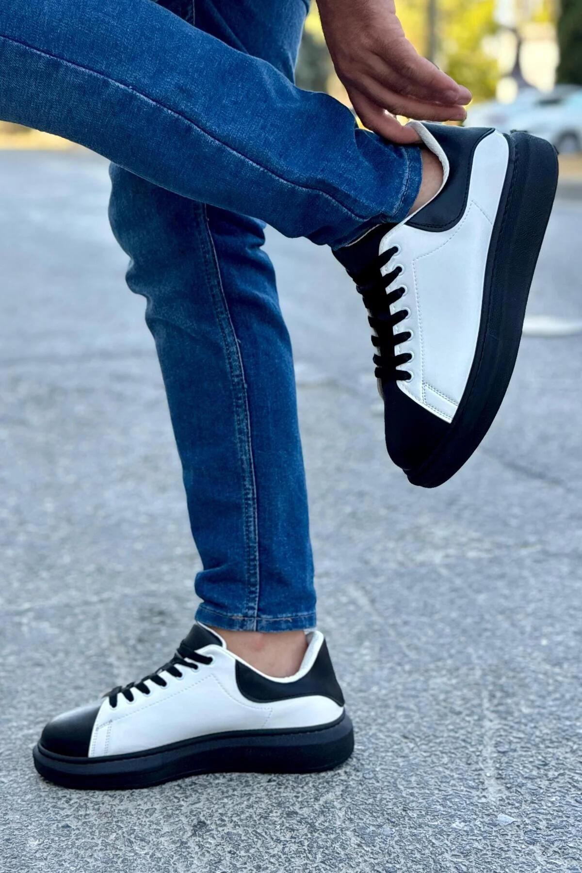 Luis a Costa LC109 Beyaz Siyah Cilt Siyah Taban Erkek Sneaker - 6