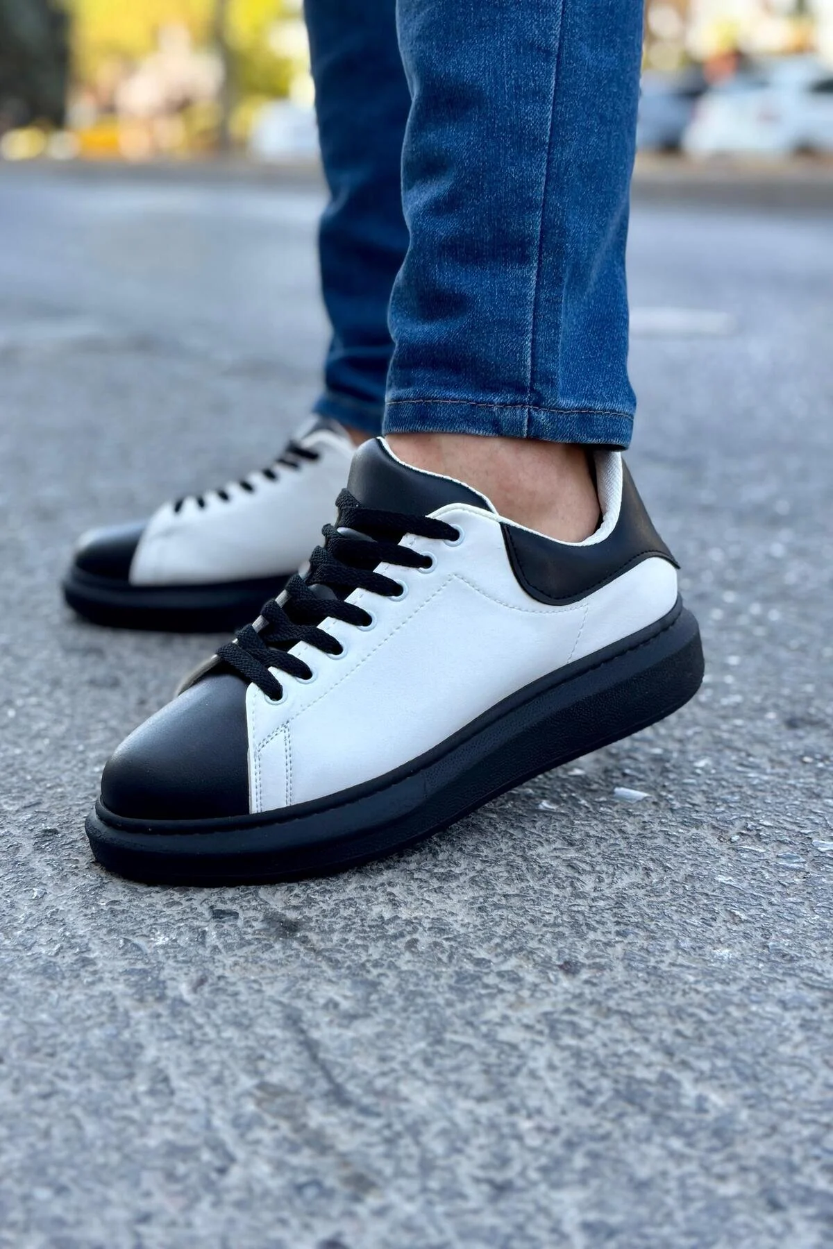 Luis a Costa LC109 Beyaz Siyah Cilt Siyah Taban Erkek Sneaker - 7