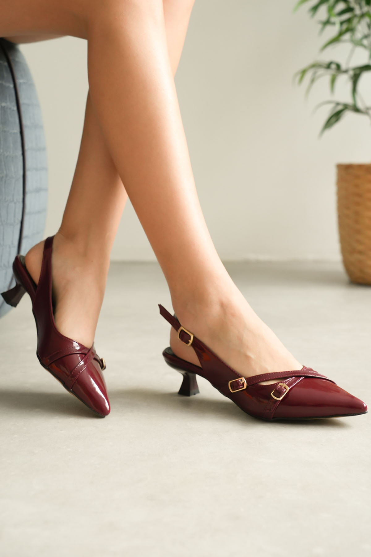 Luis a Costa 3 Tokalı Bordo FINDIK Topuk 4 Cm Topuklu Ayakkabı