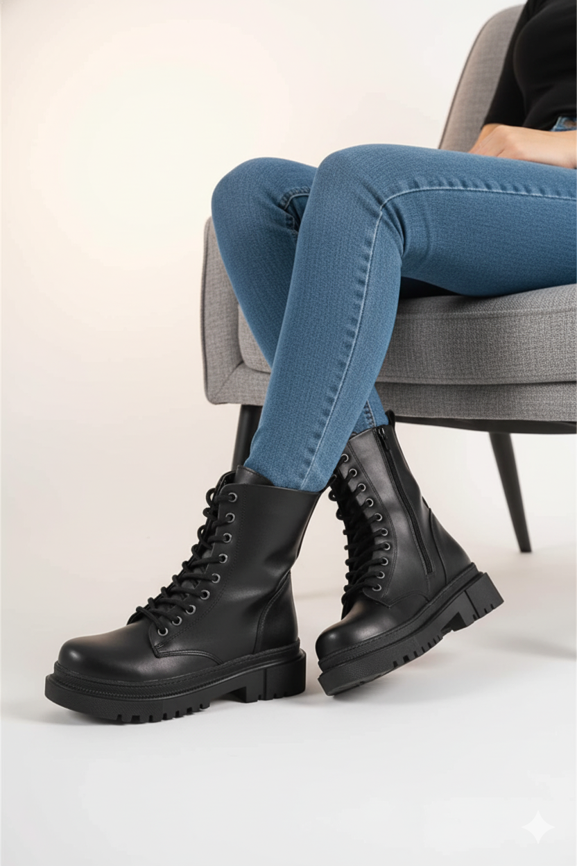 Luis a Costa LC001 4.5 CM Boy Uzatan Siyah Bağcıklı Bot - 5