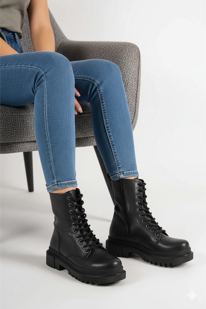 Luis a Costa LC001 4.5 CM Boy Uzatan Siyah Bağcıklı Bot - 7