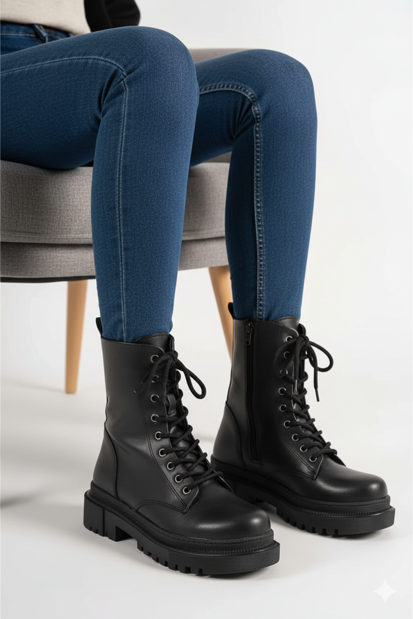 Luis a Costa LC001 4.5 CM Boy Uzatan Siyah Bağcıklı Bot - 6