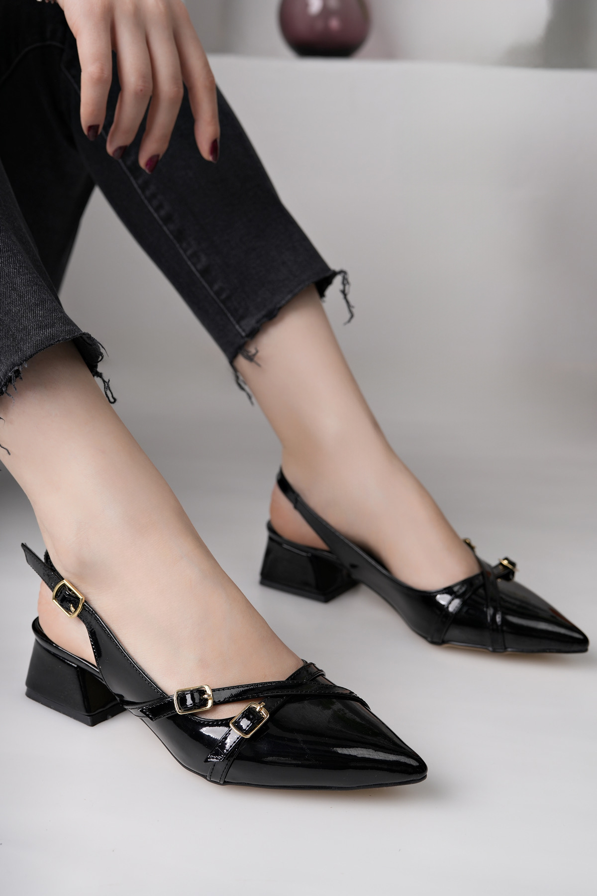 Luis a Costa 3 Tokalı Siyah 4 Cm Topuklu Ayakkabı