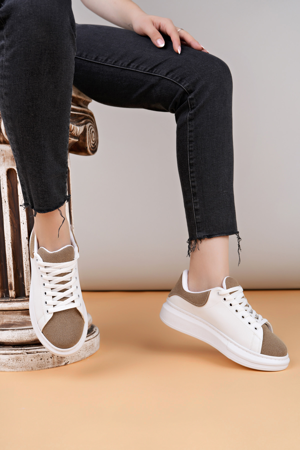 Luis a Costa LC109 Beyaz Kahve Süet Kadın Sneaker - 3