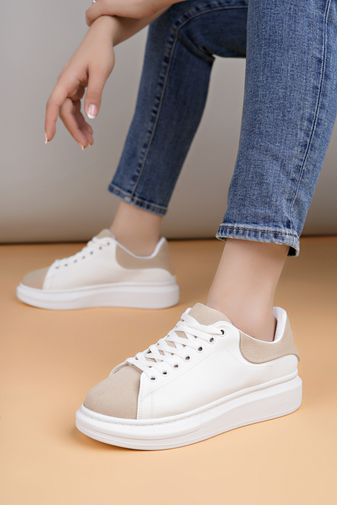 Luis a Costa LC109 Beyaz Bej Süet Kadın Sneaker