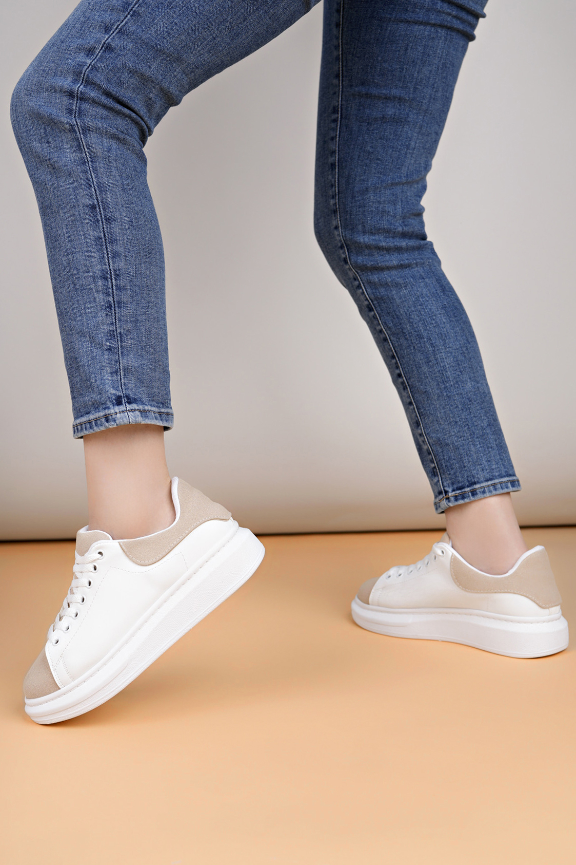 Luis a Costa LC109 Beyaz Bej Süet Kadın Sneaker - 3