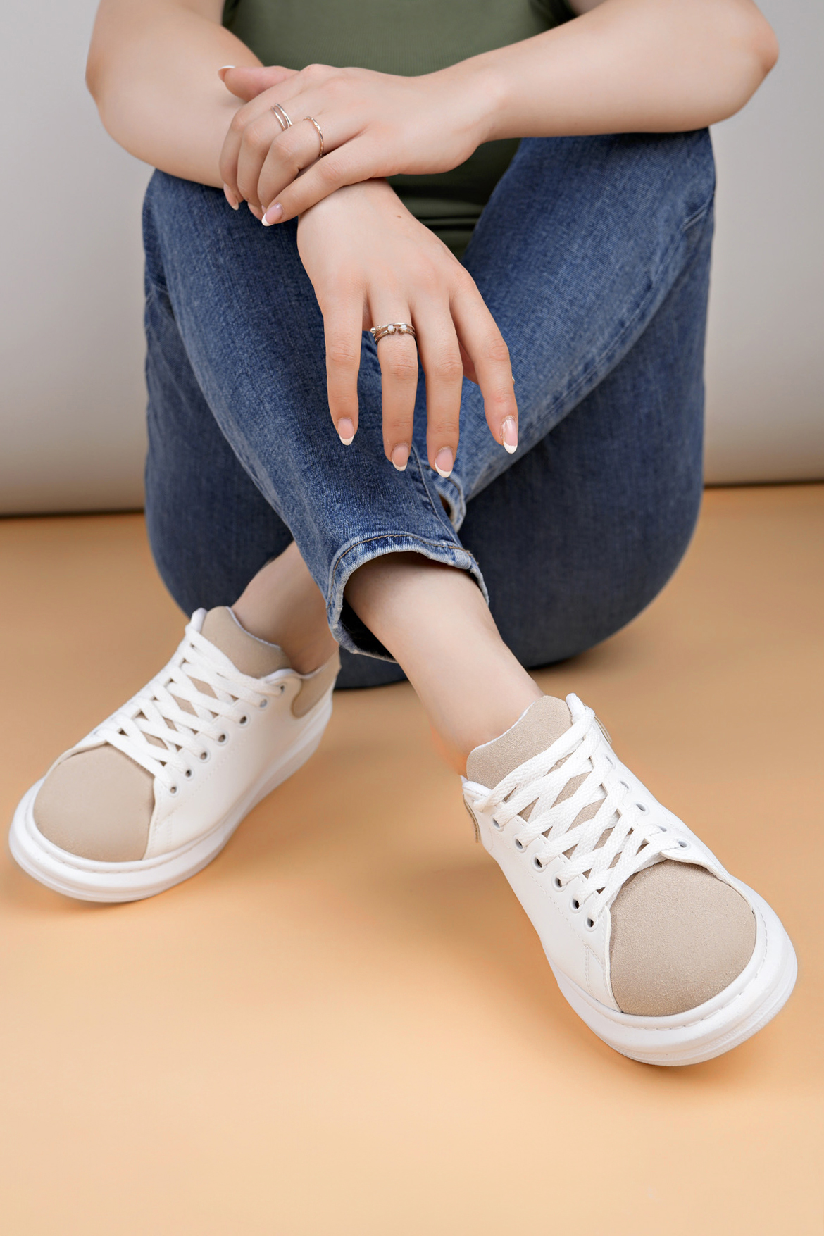 Luis a Costa LC109 Beyaz Bej Süet Kadın Sneaker - 2