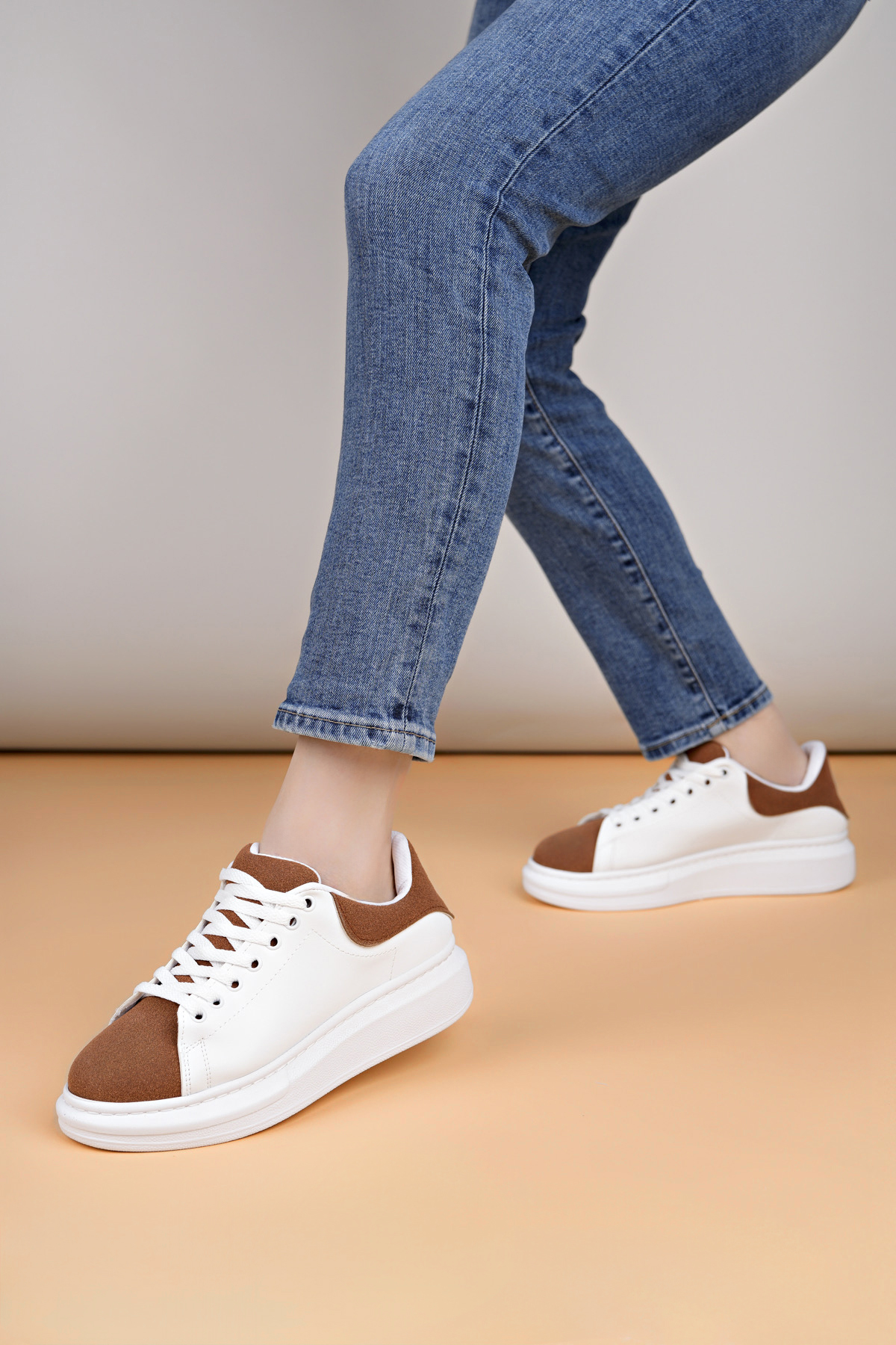 Luis a Costa LC109 Beyaz Taba Süet Kadın Sneaker - 3