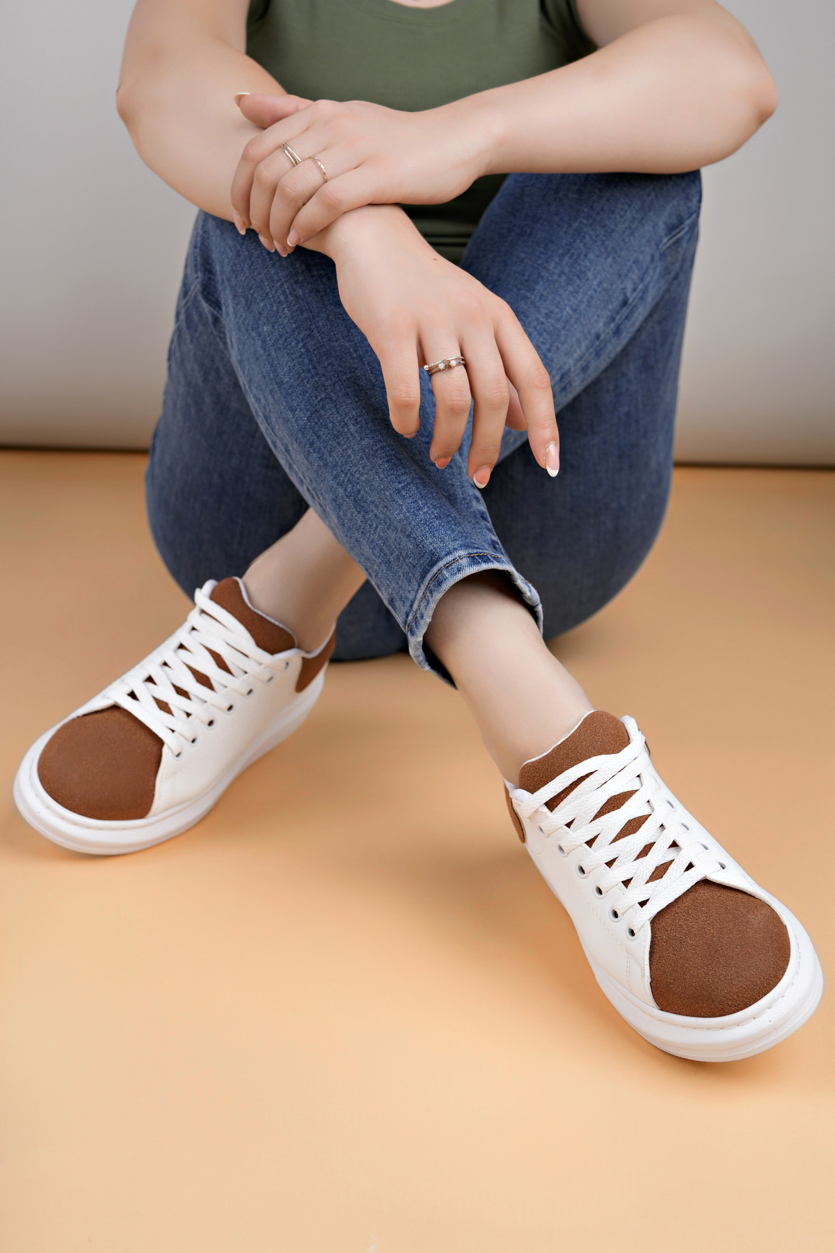 Luis a Costa LC109 Beyaz Taba Süet Kadın Sneaker - 2