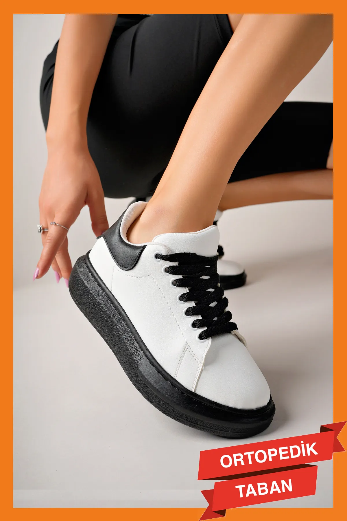 Luis a Costa LC101 Beyaz Siyah Cilt Siyah Taban Kadın Sneaker - 7