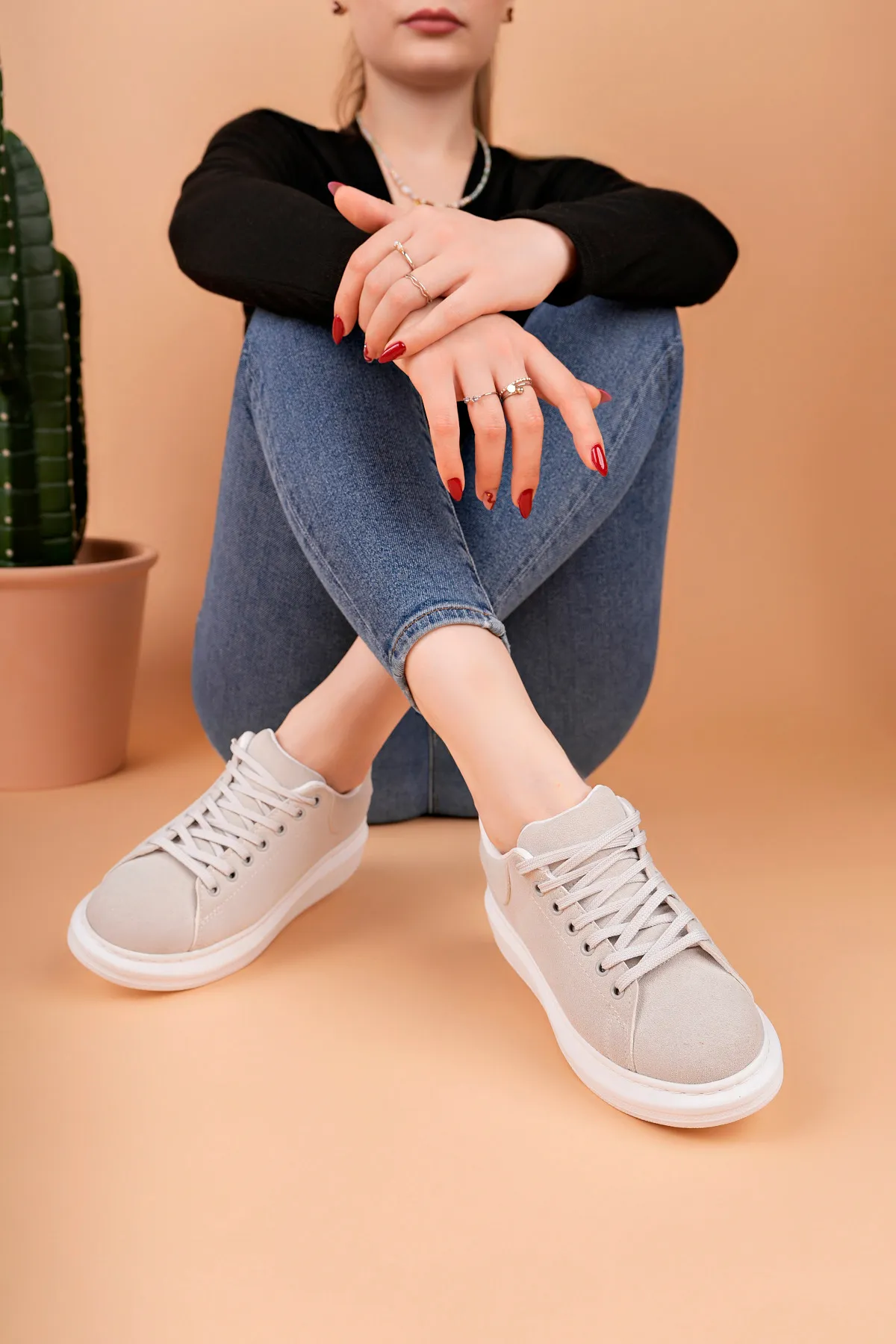 Luis a Costa LC101 Gri Süet Kadın Sneaker - 4